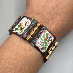 Vintage Renoir Matisse Copper 90’s Splatter Enamel Chain Link Bangle Bracelet